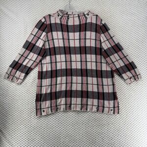 Beldini Womens Plaid Sweater Tunic Top XL Beige‎ Red Black Eyelet Mock Neck